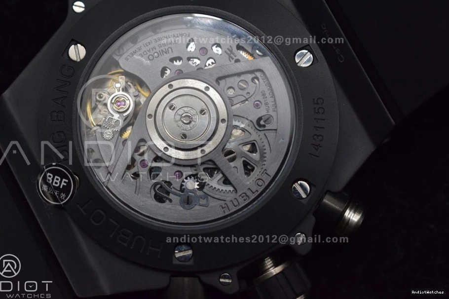 Full Best Big A on Bang Black Edition Hublot Skeleton BestValue 1:1 Black Strap 893 ZF Rubber Dial Unico 1117